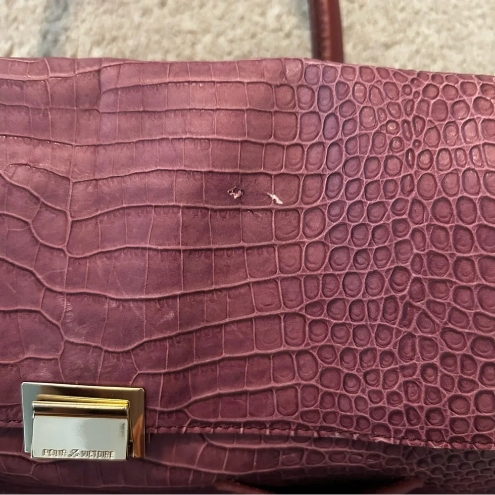 POUR LA VICTORIE Croc Embossed‎ Handbag with Suede Details